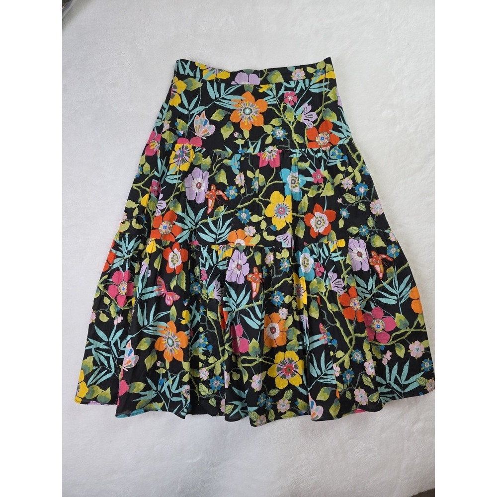 J Crew Tawna Pavilli Floral Midi Skirt 0 Multicolor Pleated Tiered Cottagecore - Picture 2 of 11